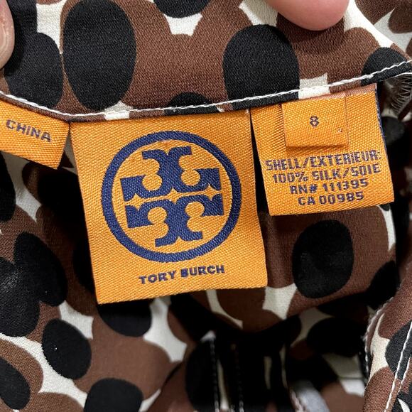 Tory Burch Size 8 Top 100% Silk Polka Dot Popover Blouse Career Classic Neutral - Picture 6 of 16